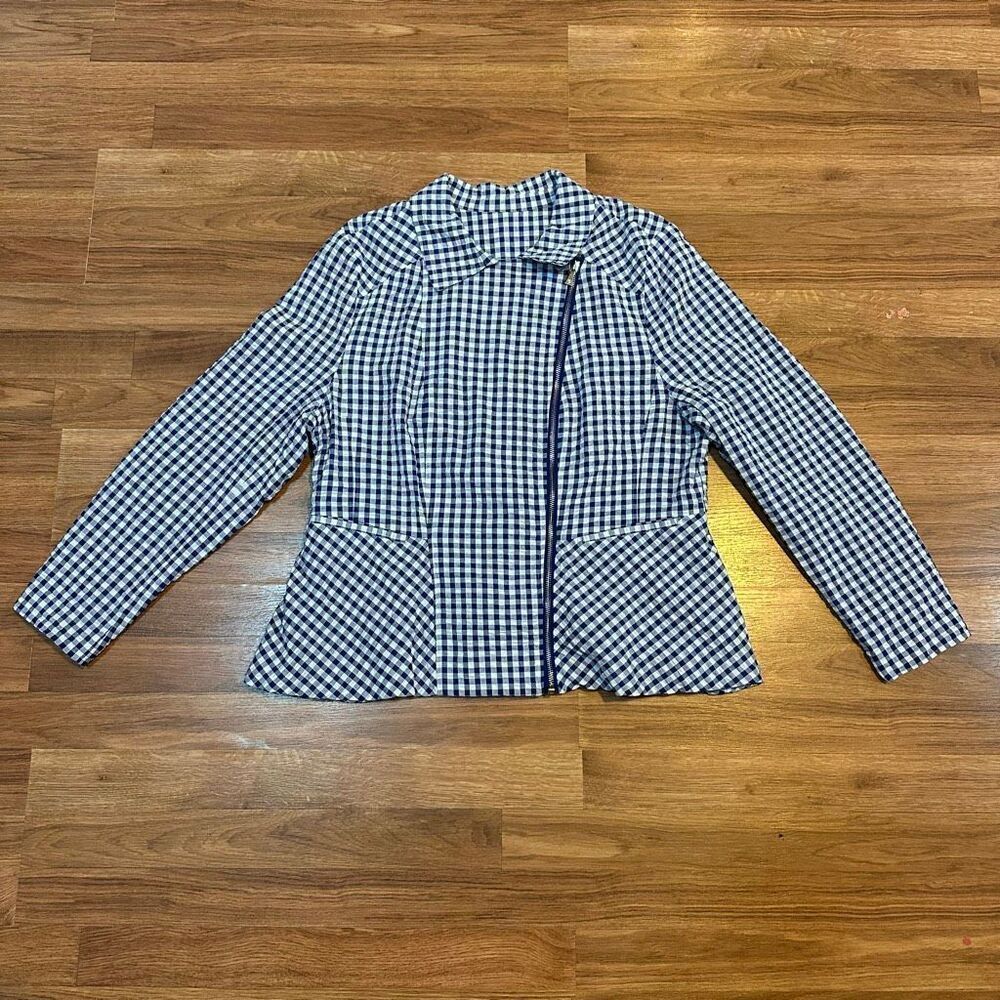 Isaac Mizrahi Live Blue Plaid motorcycle style jacket | Women Size Small